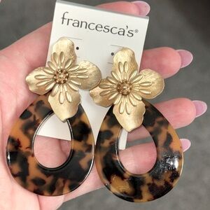 Francesca's Tropical Floral Teardrop Tortoise Shell Statement Earrings